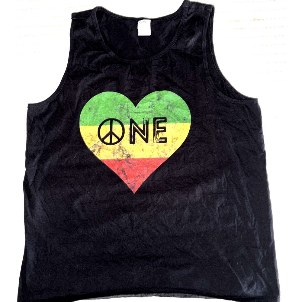 Jamaica One Love Graphic Print Tank Top Red Gold Green Men's XL